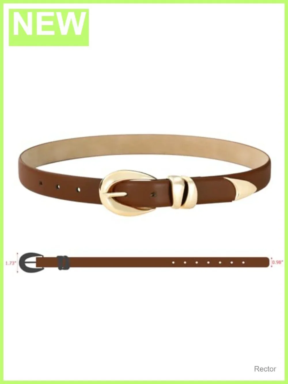 Faux Leather Women's Belt with Gold Buckle - Vintage Style